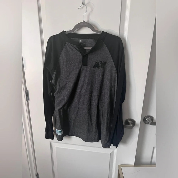 Saskatchewan Roughriders |  Black/Grey Baseball Tee Henley | Size M - Picture 2 of 7